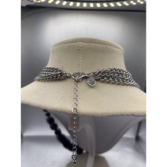 Charming Charly Chunky Geometric Blue Beaded Statement Necklace on Silver Chain - Picture 8 of 11